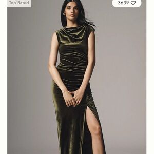 BHLDN Olive Green Velvet Dress